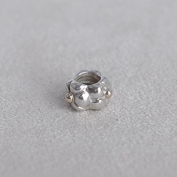 Pandora Gold Tipped Flower Charm 790125 Retired 925 Silver 14K Gold Floral Bead - Picture 5 of 6